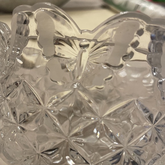 Hofbauer Lead Crystal Butterfly Papillon Bowl 3-Footed 4.5x6" Antique - Picture 9 of 10